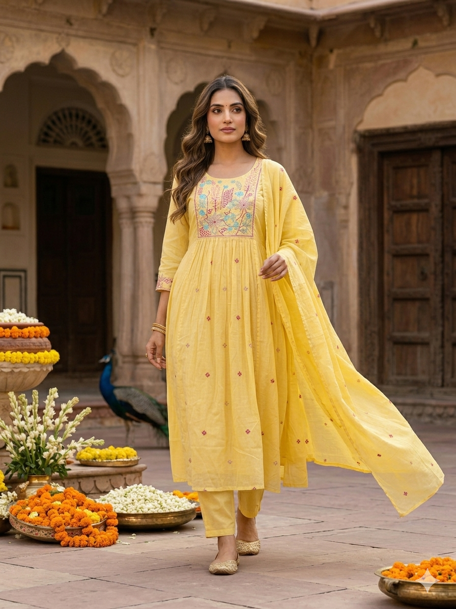 The Peetambari Semi-Flare Dupatta Set