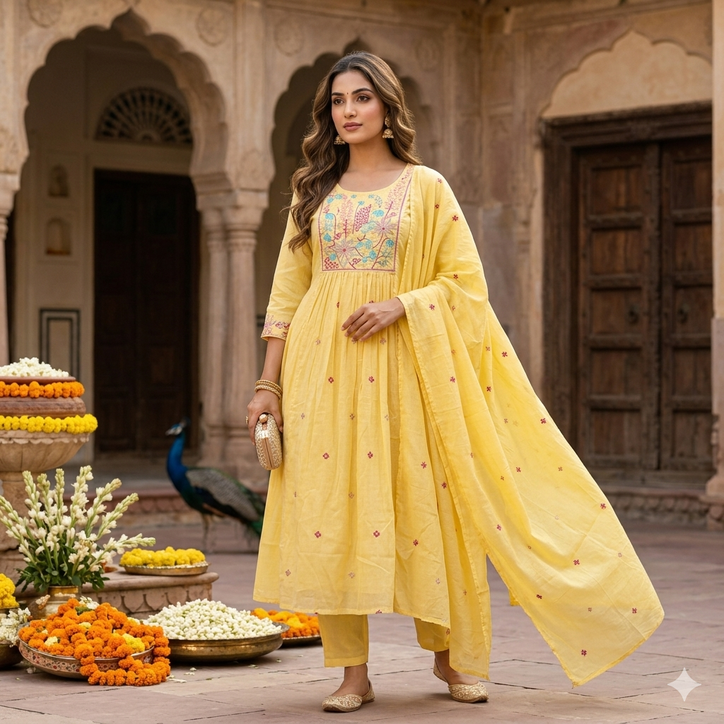 The Peetambari Semi-Flare Dupatta Set