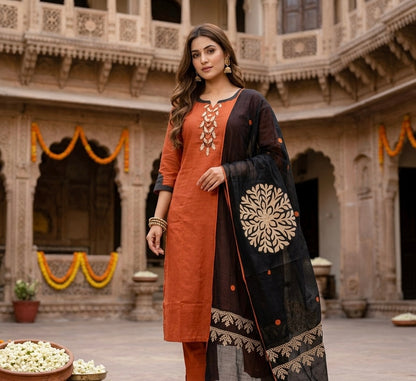 The Rust & Charcoal Ensemble Dupatta Set