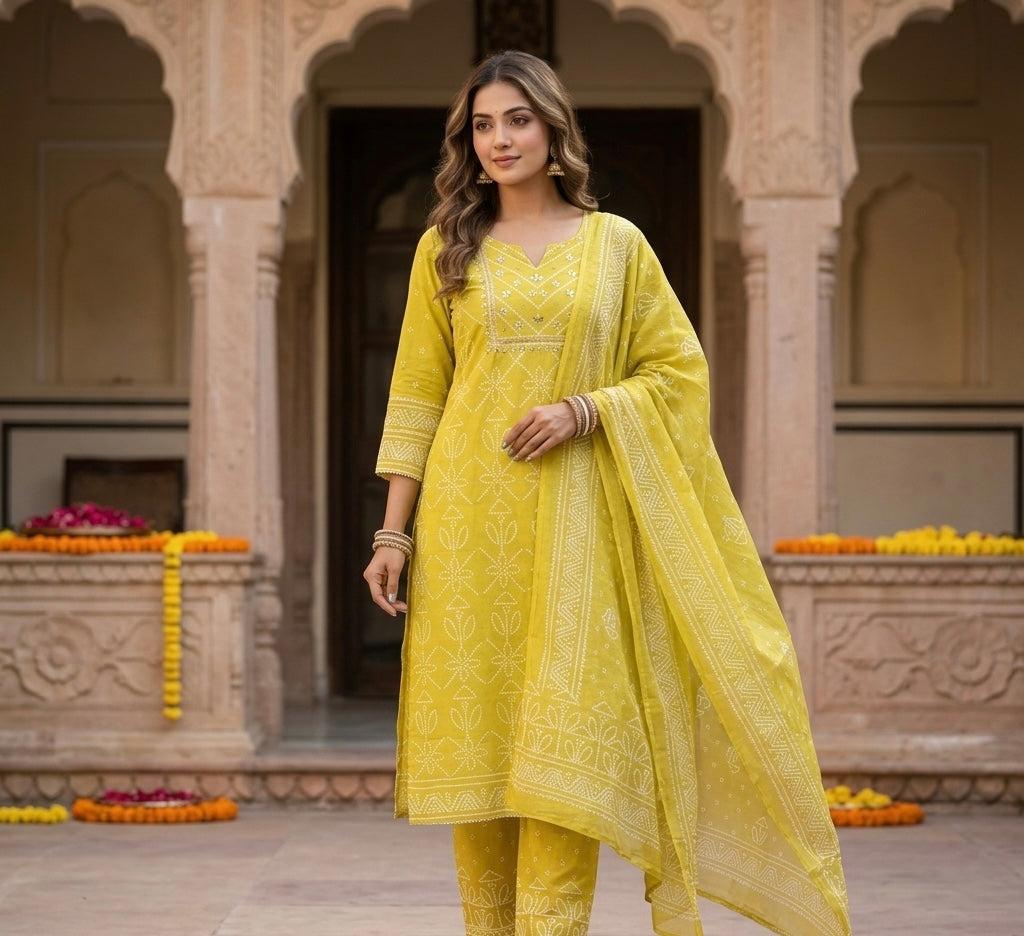 Printed Bandhej Dupatta Set