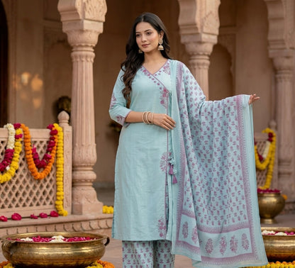 Ivory & Aqua Angrakha Dupatta Set