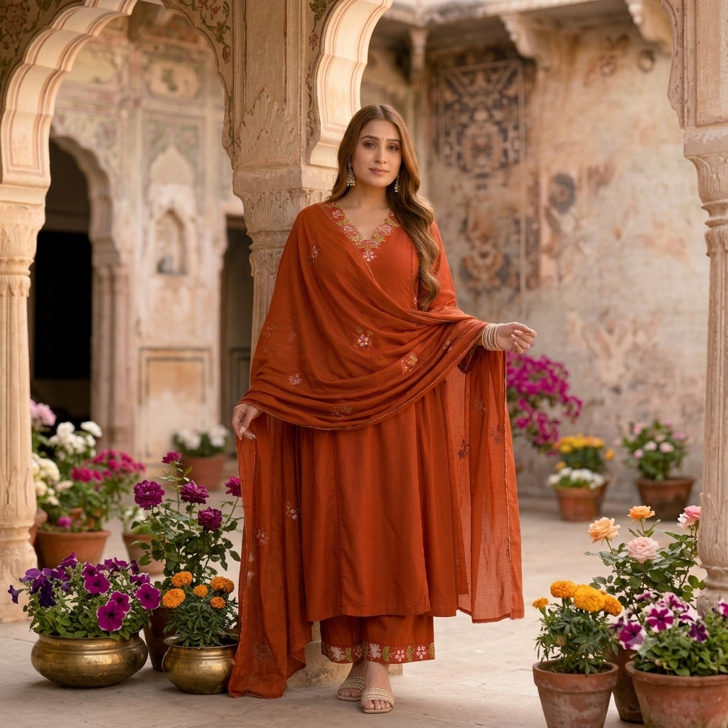 Zeenat Floral Embroidered Dupatta Set