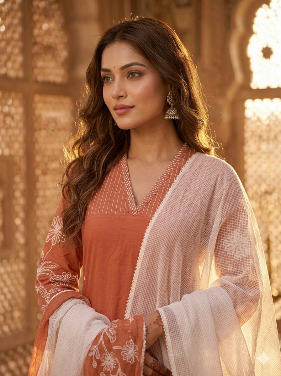 Palace Doria Thread Embroidered Dupatta Set