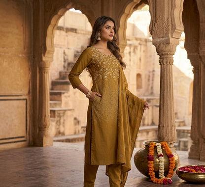 Spring Cambric Cotton Thread Embroidered Dupatta Set