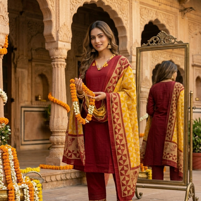 Contrast Spice Dupatta Set