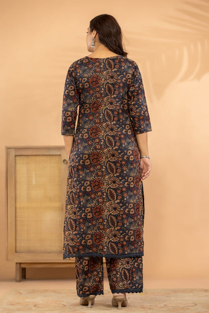 Pure Cambric Cotton Printed Co-ord Set with Sequin Detailing