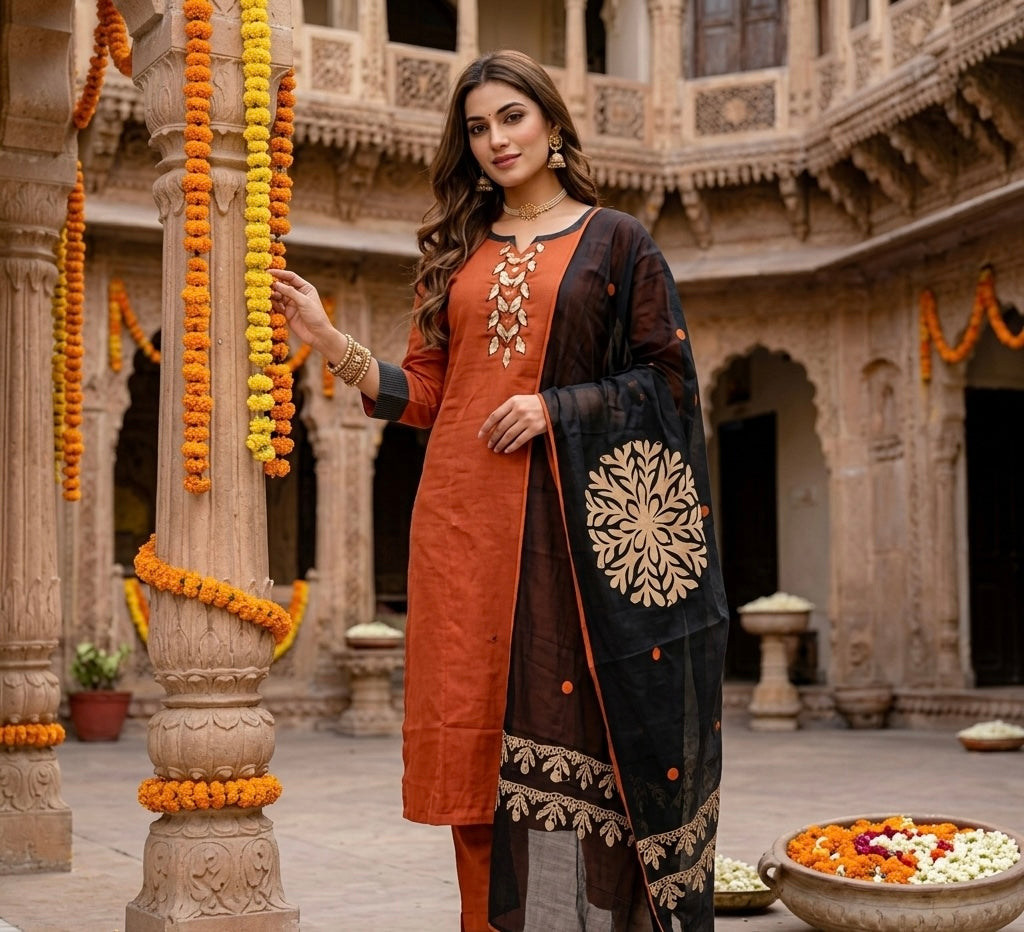 The Rust & Charcoal Ensemble Dupatta Set