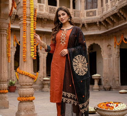 The Rust & Charcoal Ensemble Dupatta Set