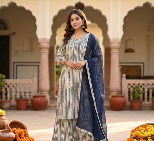 Maru Zigzag Dupatta Set with Gharara