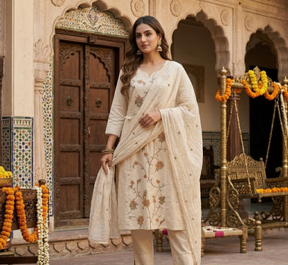 Simple Cross Stitch Embroidered Dupatta Set