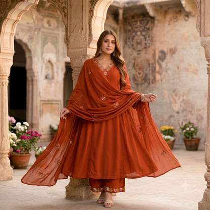 Zeenat Floral Embroidered Dupatta Set