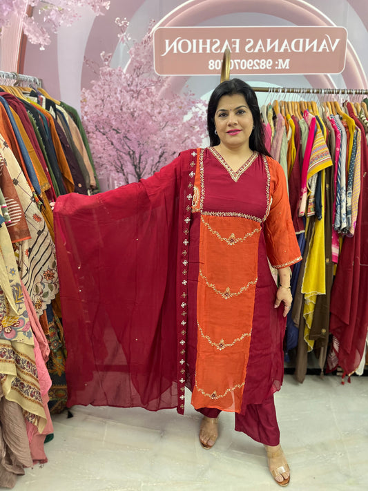 The Crown Mulchanderi Dupatta Set