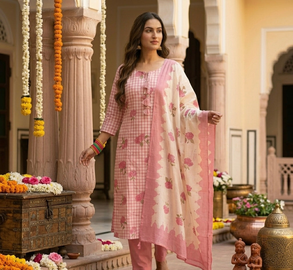 The Gulrukh Check Dupatta Set
