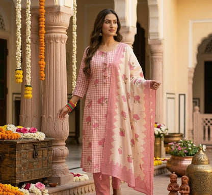 The Gulrukh Check Dupatta Set