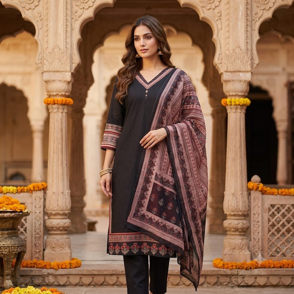 The Tarana Solid Cambric Cotton Dupatta Set
