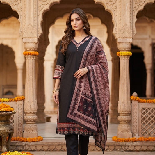 The Tarana Solid Cambric Cotton Dupatta Set