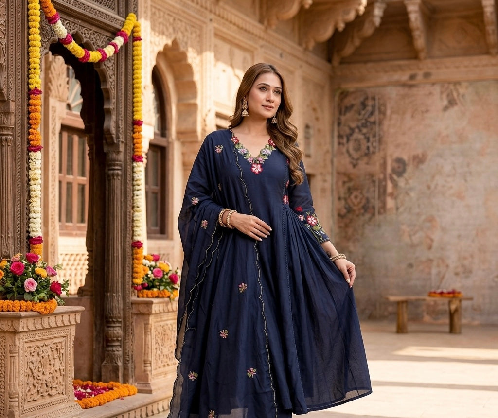 Zeenat Floral Embroidered Dupatta Set