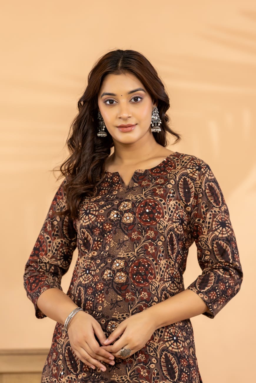 Pure Cambric Cotton Printed Co-ord Set with Sequin Detailing