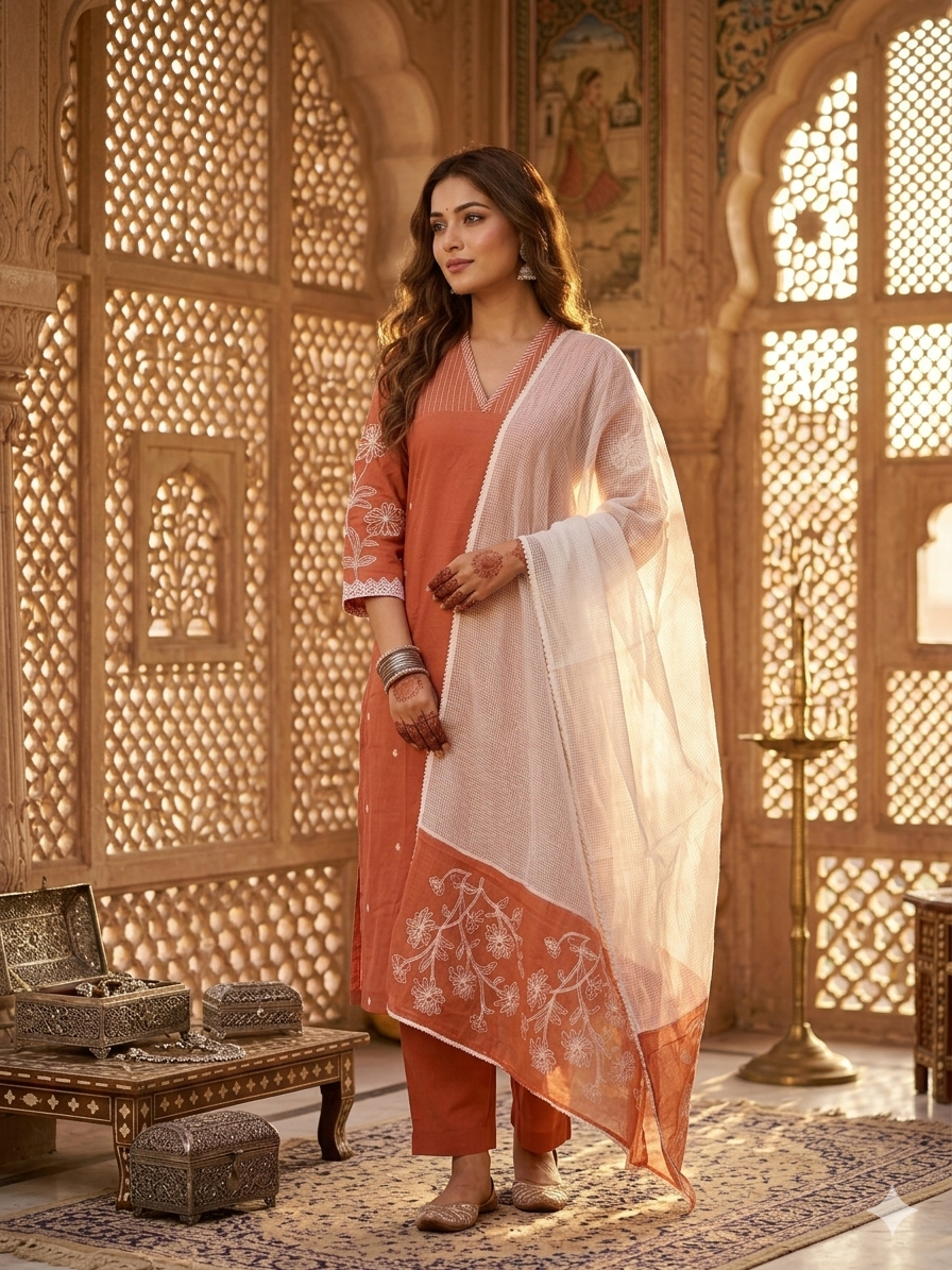 Palace Doria Thread Embroidered Dupatta Set