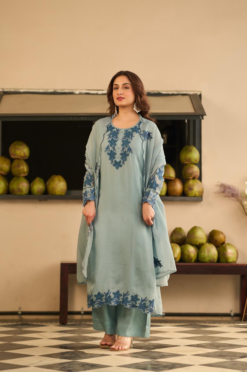 Powder Blue Serene Organza Dupatta Set