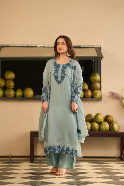 Powder Blue Serene Organza Dupatta Set