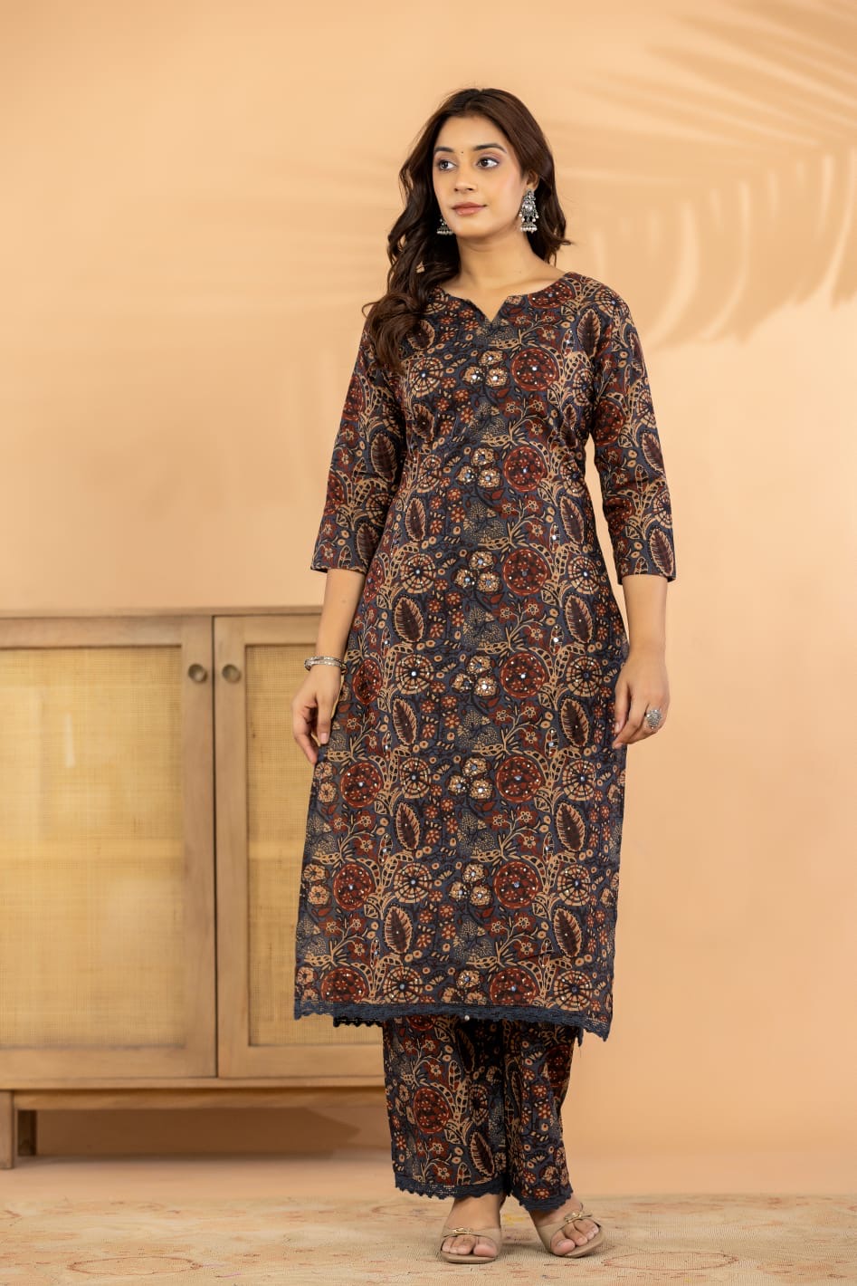 Pure Cambric Cotton Printed Co-ord Set with Sequin Detailing