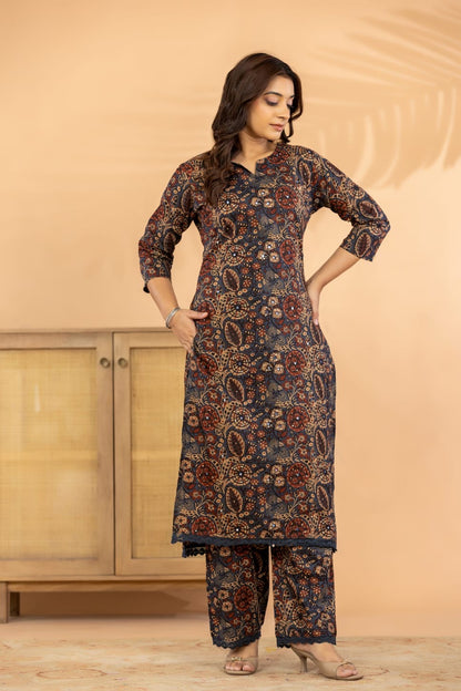 Pure Cambric Cotton Printed Co-ord Set with Sequin Detailing