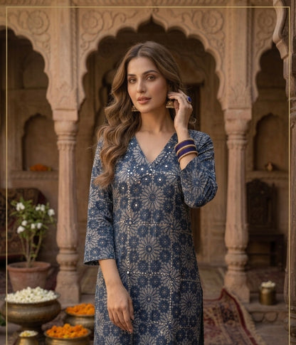 Handblock Flower Long Kurti