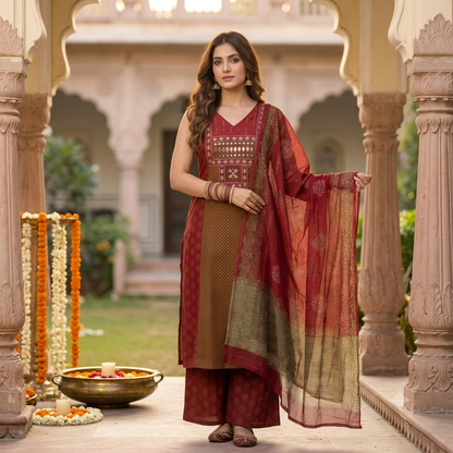 Sleeveless Kutch Dupatta Set