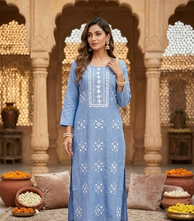 Denim Blue Applique Kurti