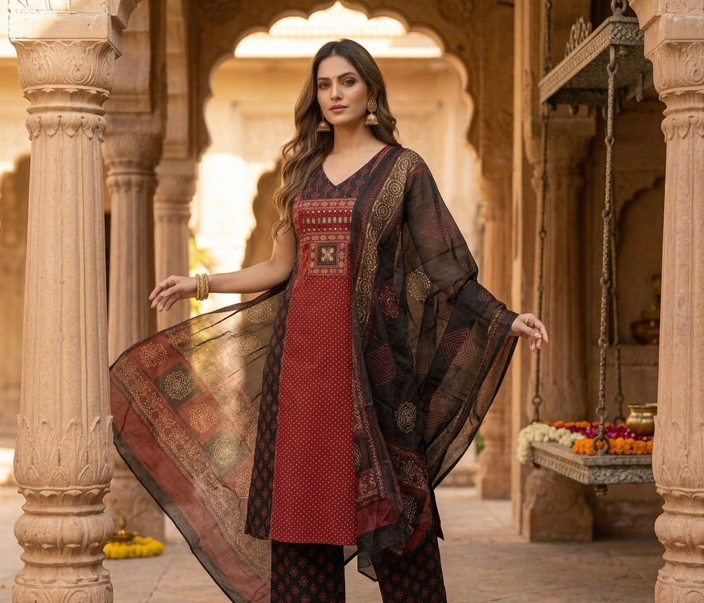 Sleeveless Kutch Dupatta Set