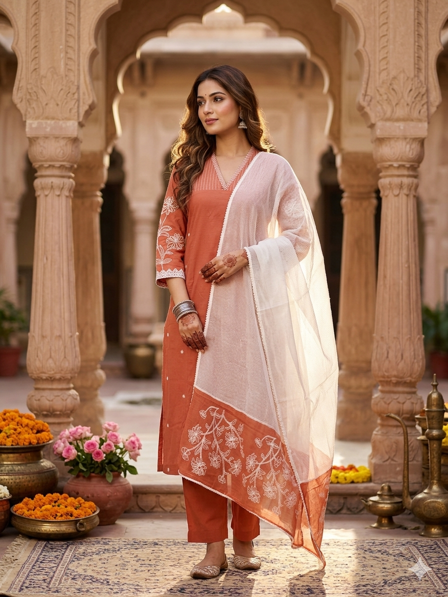Palace Doria Thread Embroidered Dupatta Set