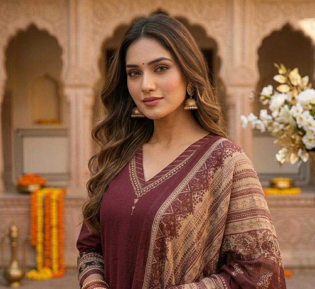 The Tarana Solid Cambric Cotton Dupatta Set