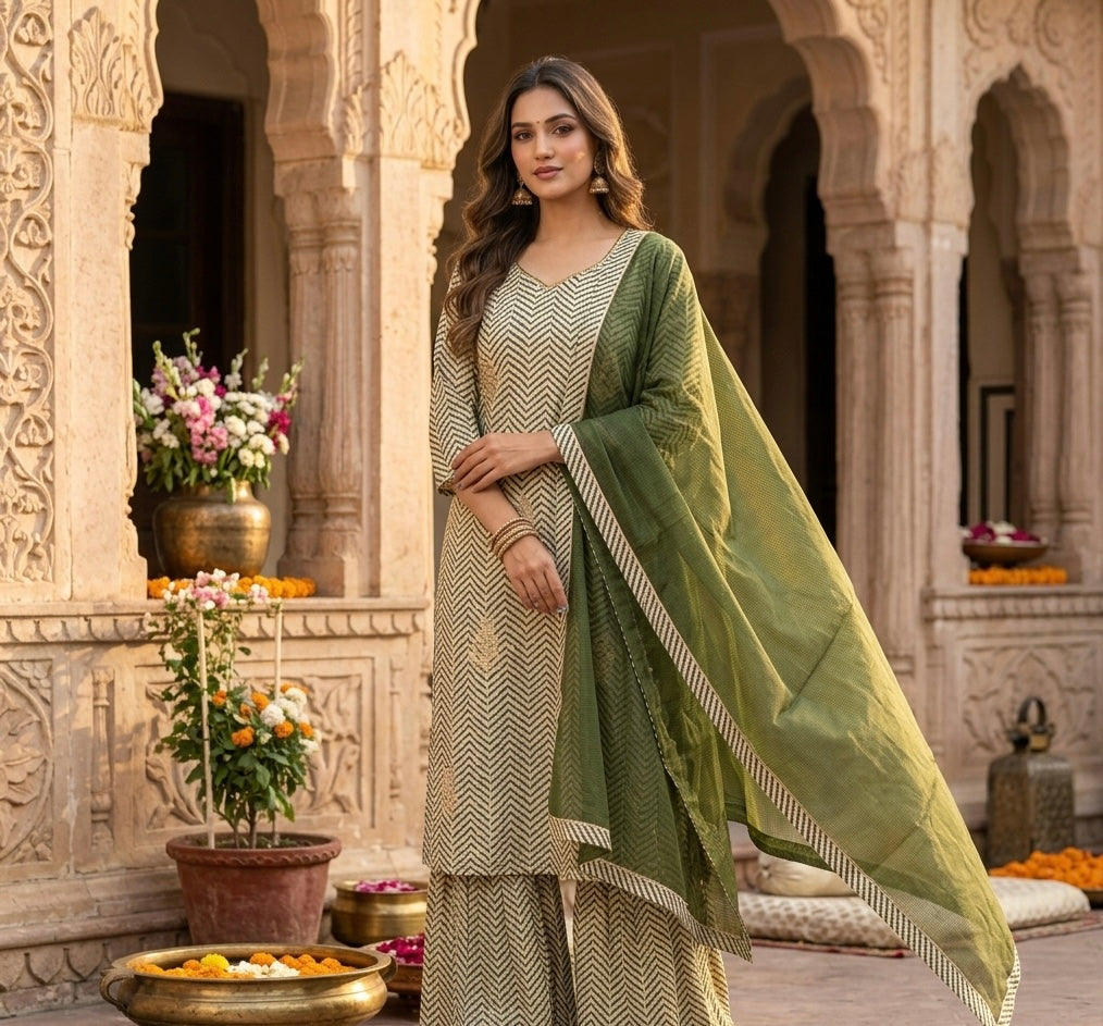Maru Zigzag Dupatta Set with Gharara