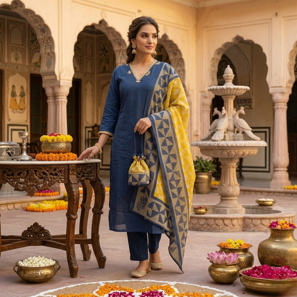 Contrast Spice Dupatta Set