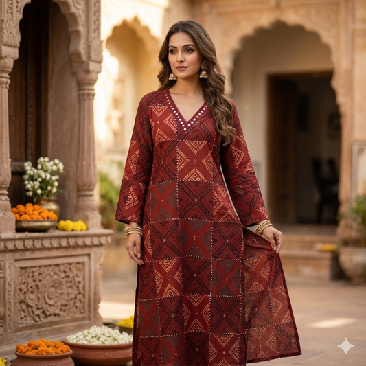 The Aadya Geometric Long Kurti
