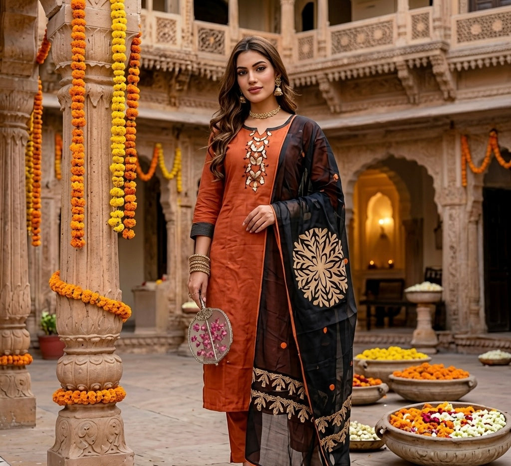 The Rust & Charcoal Ensemble Dupatta Set