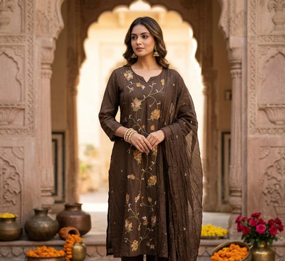 Simple Cross Stitch Embroidered Dupatta Set