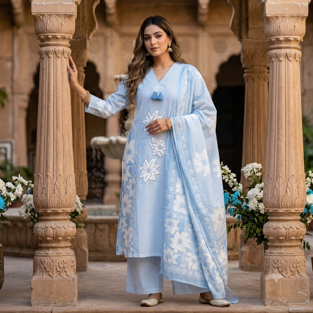 Siya Floral Embroidered Dupatta Set
