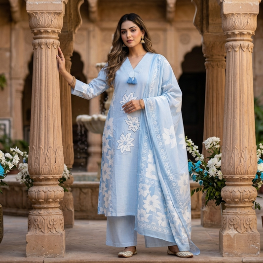 Siya Floral Embroidered Dupatta Set