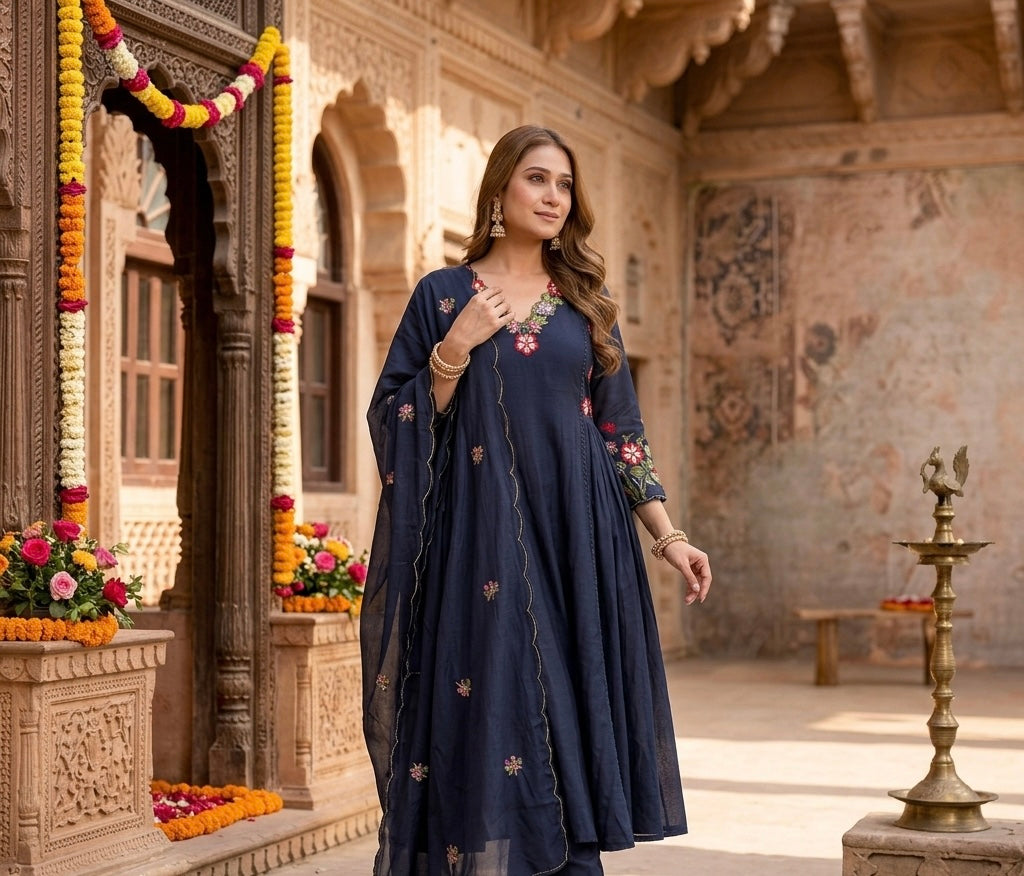 Zeenat Floral Embroidered Dupatta Set