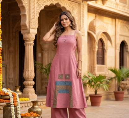 Meadow Pink Cotton Spaghetti Co-ord Set