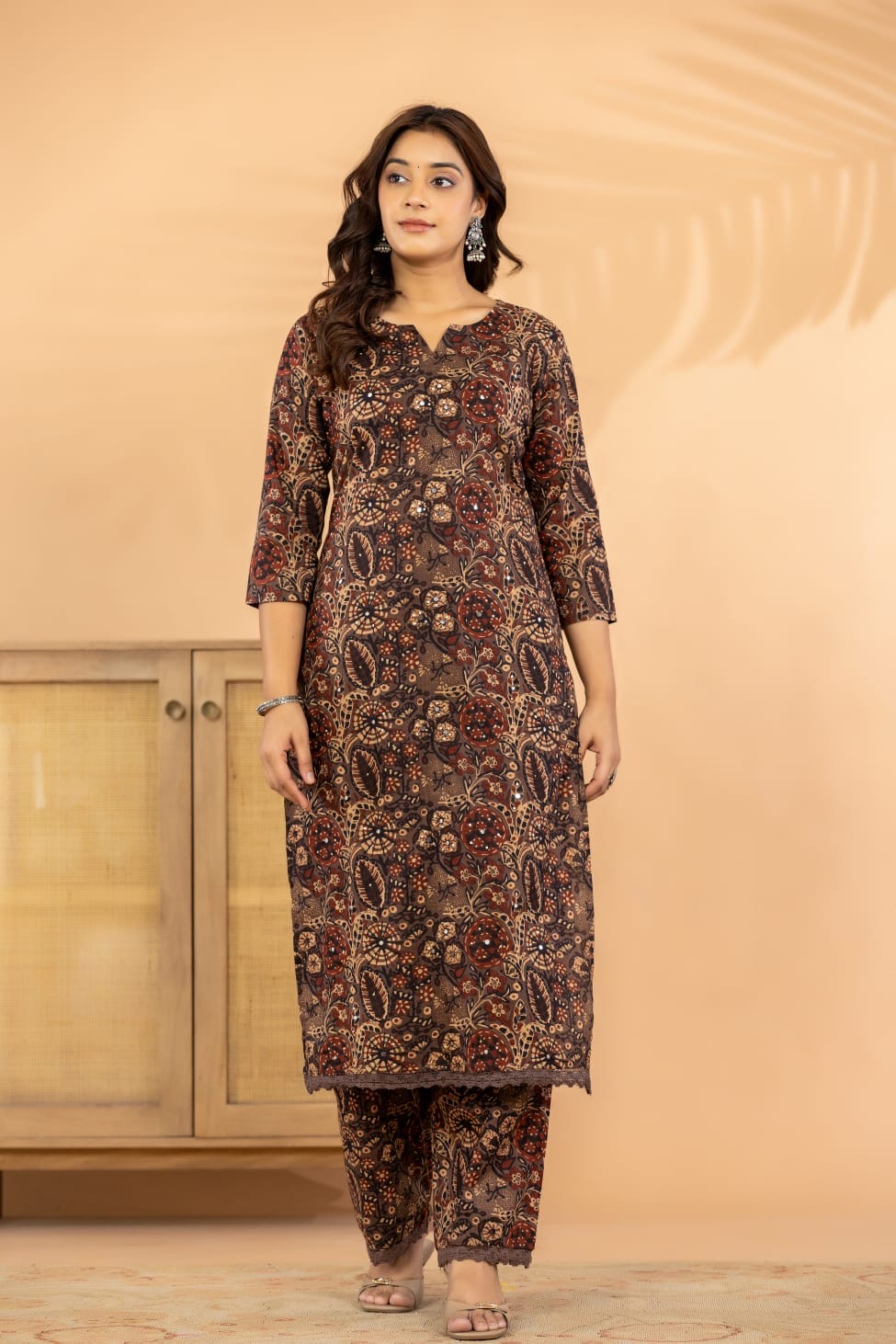 Pure Cambric Cotton Printed Co-ord Set with Sequin Detailing