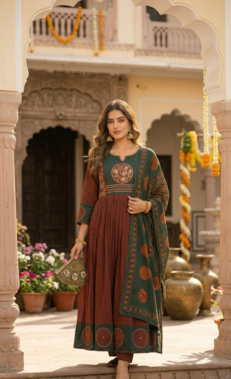 Forest Green Dupatta Set