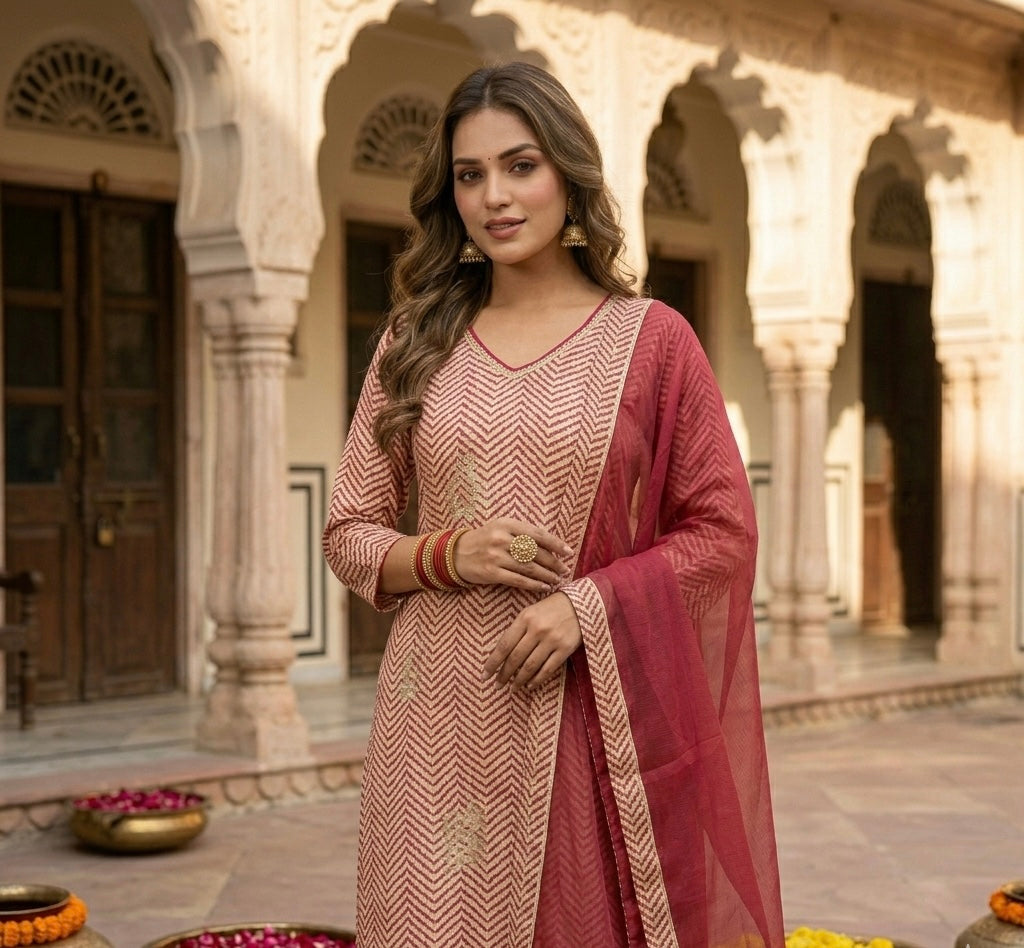 Maru Zigzag Dupatta Set with Gharara