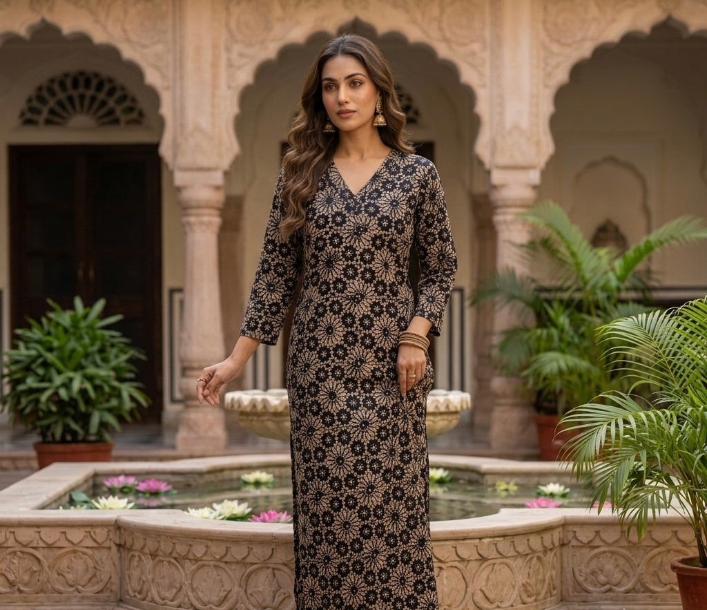 Handblock Flower Long Kurti