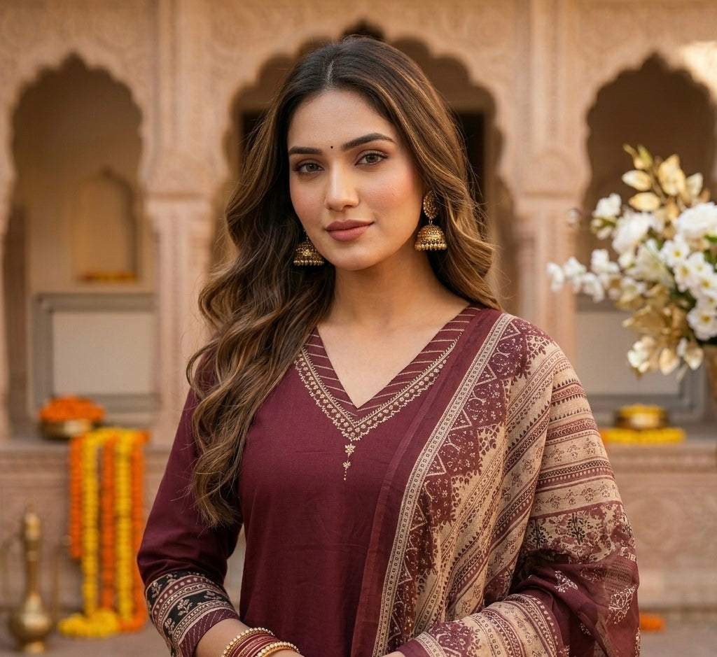 The Tarana Solid Cambric Cotton Dupatta Set