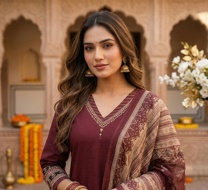 The Tarana Solid Cambric Cotton Dupatta Set