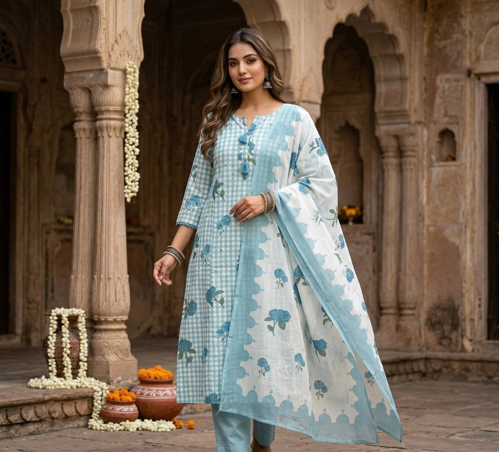 The Gulrukh Check Dupatta Set