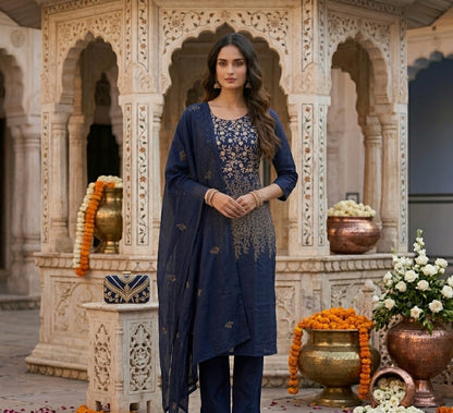 Spring Cambric Cotton Thread Embroidered Dupatta Set